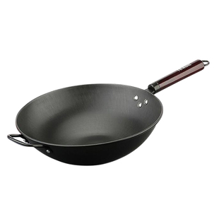 传统老式圆尖底炒锅不生锈轻便熟铁锅燃气灶专用家用大锅34cm36cm