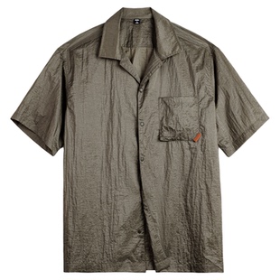 马登工装美式山系户外古巴领衬衫肌理感轻薄透气短袖衬衣男款夏