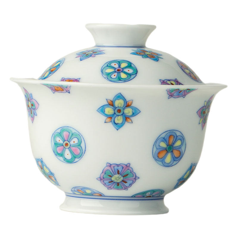 三勤堂手绘斗彩皮球花茶具套组