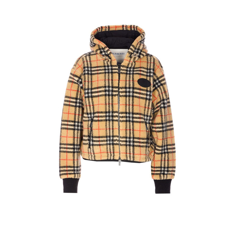 BURBERRY 博柏利女士羊毛混纺格纹连帽外套 26早春新款意大利代购