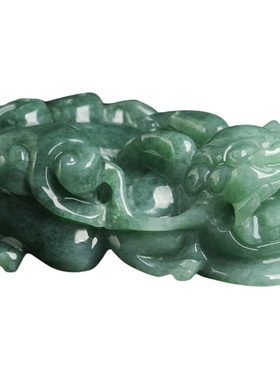 天然缅甸a货翡翠油青如意吊坠