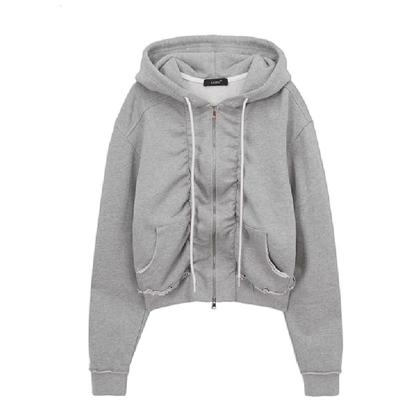 LCDC X LOOKNOW设计师品牌2025年秋季新款褶皱连帽长袖拉链卫衣女