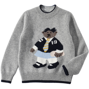 男童纯羊绒衫儿童小熊冬款毛衣宝宝卡通圆领加厚洪叶云台山羊绒线