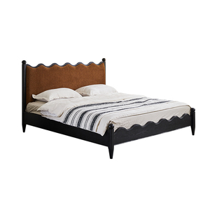 大司马法式复中古风实木床1米8双人白蜡木榉木床家用主卧室涟漪床