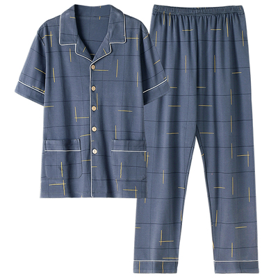 爸爸睡衣男夏季薄款纯棉短袖长裤