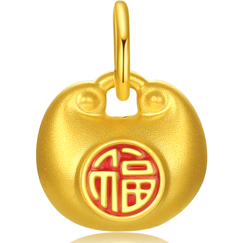 潮宏基金坨坨足金挂坠黄金吊坠转运串珠小胖福锁包福锁硬金送礼