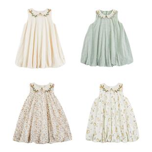 幼悠女童立体刺绣翻领花苞裙2025夏季俏丽可爱清新浪漫无袖连身裙