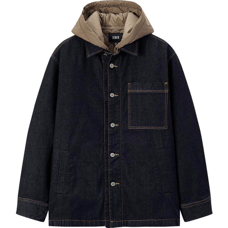 森马复古牛仔两件套防泼水棉服男