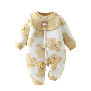 婴儿衣服秋冬加厚夹棉宝宝连体衣哈衣初新生儿棉衣棉服冬季外出服