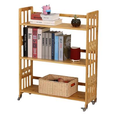 可移动书架带轮置物架楠竹书柜