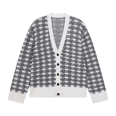 BLUE ERDOS慵懒风千鸟格宽松V领女针织开衫B246A1005