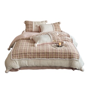 法式秋冬复古兔兔绒牛奶绒四件套加厚毛球被套床单少女心可爱床品