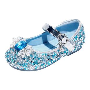 真皮女童水晶鞋爱莎公主鞋2025春秋新款小女孩软底闪亮表演高跟鞋