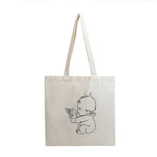 B M帆布包女做旧天使印花学生帆布袋大容量单肩手提包百搭购物袋