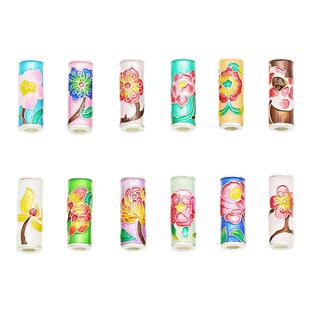 足银隔珠 彩色烧蓝十二生辰花花神桶珠S999纯银饰DIY手链串珠配件