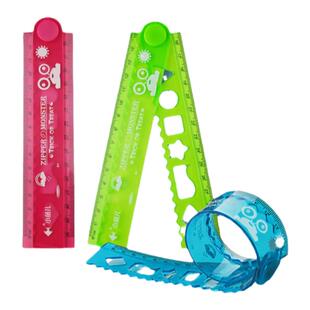 折叠软尺多功能带波浪线尺子直尺20厘米30cm小学生二 一年级文具15折尺三角套尺学习用品高颜值儿童格尺套装