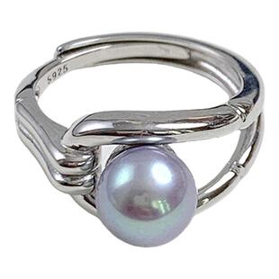 甄奢《浅夜》精工925纯银真多麻灰色系淡水珍珠戒指开口可以调节