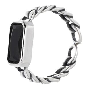 简约方形黑色锆石戒指女个性链条设计感开口指环嘻哈食指戒