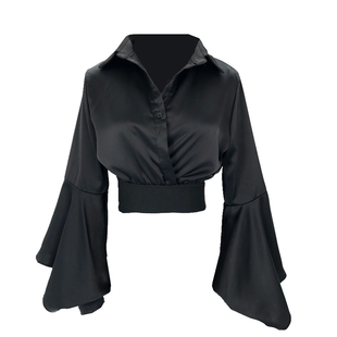 Miub 暗黑风秋季少女露腰短款喇叭袖小众设计硬妹气质复古衬衫女