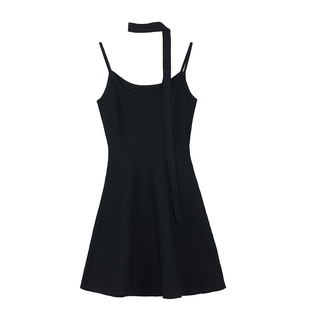 MULVAN 轻熟姐姐系~针织吊带连衣裙女夏季短款修身可拆飘带百褶裙