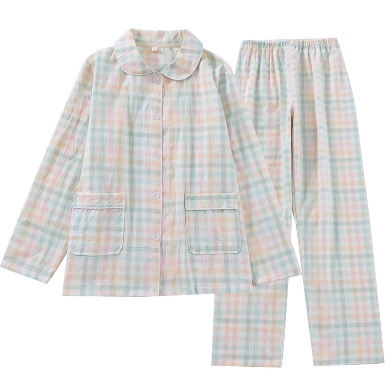 100%全棉睡衣女春秋纯棉双层睡衣/家居服套装