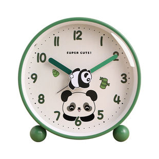 儿童熊猫闹钟学生专用起床神器男孩桌面可爱静音时钟表摆台式摆放