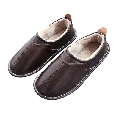 全牛皮防水男女士冬天加绒棉拖鞋