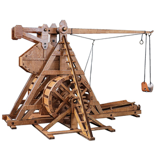微模逗转轮配重式投石机木质立体拼图古战车送男友礼物玩具摆件