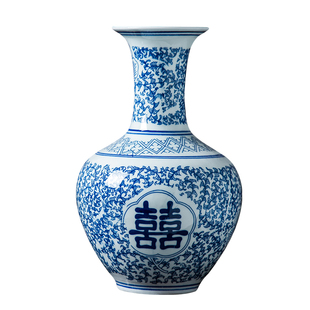景德镇陶瓷器花瓶仿古青花瓷插花中式客厅电视柜博古架装饰品摆件