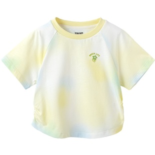 森马儿童短袖T恤晕染插肩袖显瘦时髦渐变甜酷风宽松上衣女童夏装