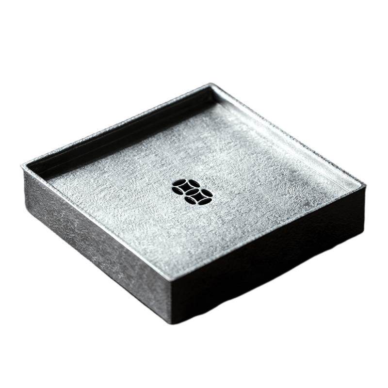 觅白手工方型纯锡锤纹茶盘纯手工