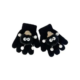 韩系ins风煤球手套可爱冬天女骑行保暖加厚冬季防寒分指情侣亲子