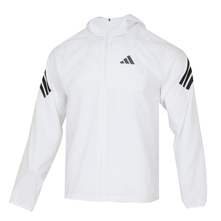 阿迪达斯连帽外套男款2026春季新款跑步健身运动服梭织夹克KQ8061