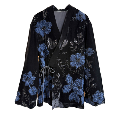 真丝丝绒钉珠花朵新中式外套