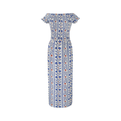 SYT自制青花瓷一字肩碎花连衣裙