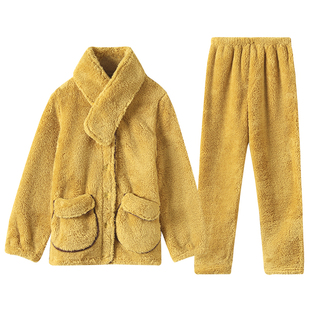 美标【舒棉绒】珊瑚绒睡衣套装女秋冬加厚保暖带围脖法兰绒家居服