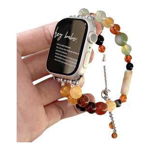 【转运珠】适用applewatchS11表带仿玛瑙石iwatchS10串珠手链新国风表带苹果手表SE/9/8/7/6新中式双链可调节