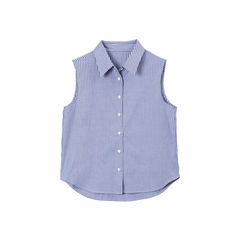 官方【四季叠搭】秋冬新款百搭条纹无袖衬衫叠穿背心翻领衬衣显瘦