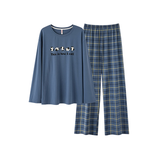 芬腾睡衣男春秋季棉质长袖套装男款宽松休闲大码可外穿家居服秋天