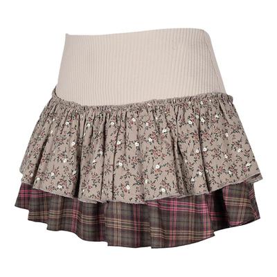 碎花格纹拼接蛋糕裙套装