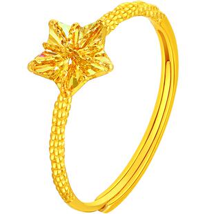 梦金园5G黄金戒指女许愿星星指环足金活口戒指送女友节日生日礼物