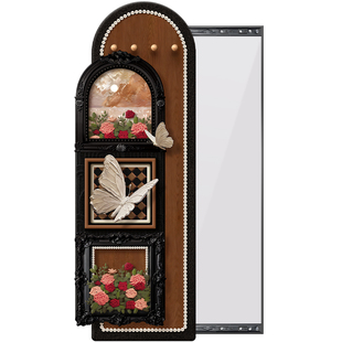 中古风隐形推拉全身镜装饰画玄关花卉洞洞板遮挡隐藏式穿衣镜挂画