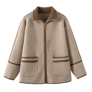 中年妈妈洋气外套2025新款中老年人女士春秋冬装时髦翻领毛呢上衣