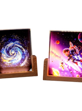 定制照片浩瀚银河水晶相框发光小夜灯桌面摆件生日礼物新年情人节