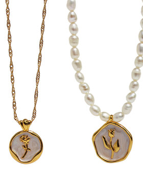 法式vintage珐琅女珍珠锁骨链