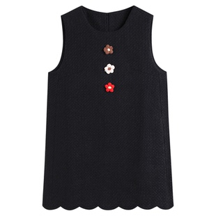 弥古法式小香风黑色连衣裙女2025新款秋冬马甲裙小个子毛衣背心裙