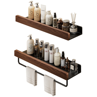 潜水艇胡桃木洗漱台置物架浴室厕所壁挂中古风免打孔洗手间收纳架