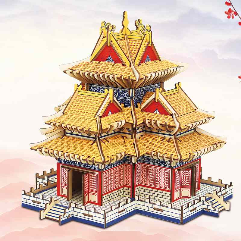 成年人高难度手工拼装木质拼图批发3d益智大型模型玩具立体古建筑