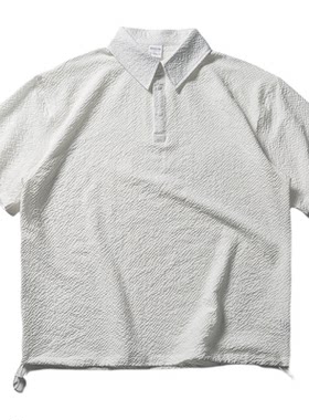 【泡泡纱polo衫】白色肌理感翻领短袖T恤男夏季宽松轻薄速干半袖