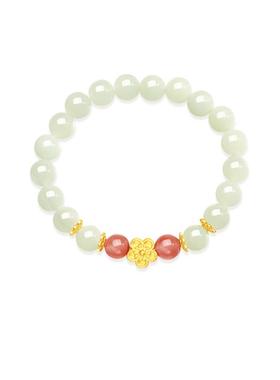 玉匠世家和田玉桃花手串女款S925银玉石手链送女友送闺蜜生日礼物